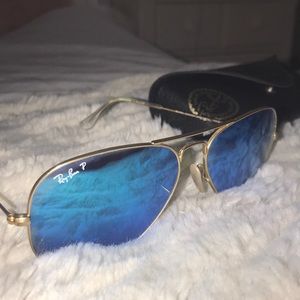 blue polarized ray bans aviator with gold frame